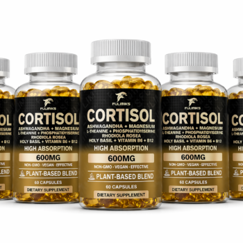 Five premium Cortisol™ bottles displayed together, showcasing a clean, powerful supplement designed to support stress balance, mental clarity, and daily energy